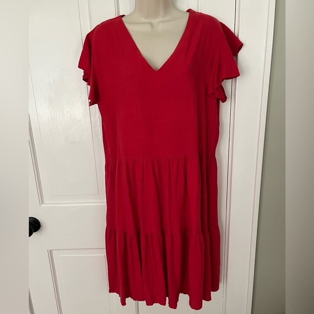 Vanessa Alexandra Made in Italy Red Tiered Linen Blend Dress Boho Beach Size M